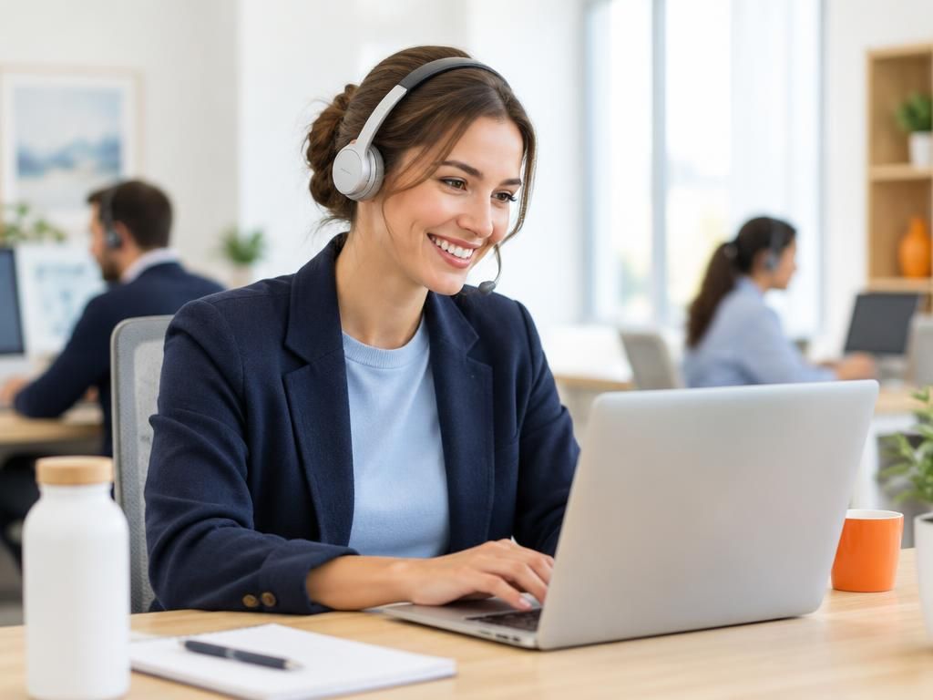 A customer service team member replying to customers on a laptop